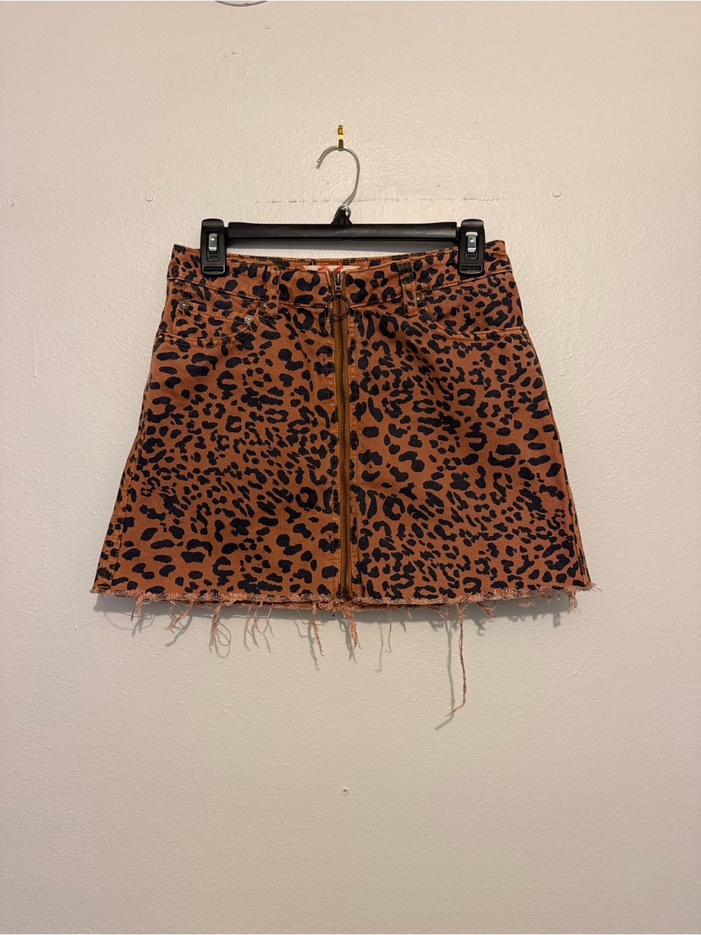 We The Free Rust Leopard-Print Zip Front Mini Skirt